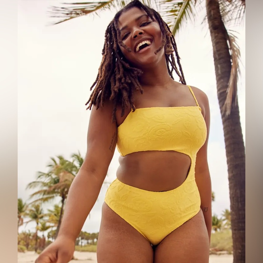 Aerie Terry Cut Out Yellow One-Piece Swimsuit